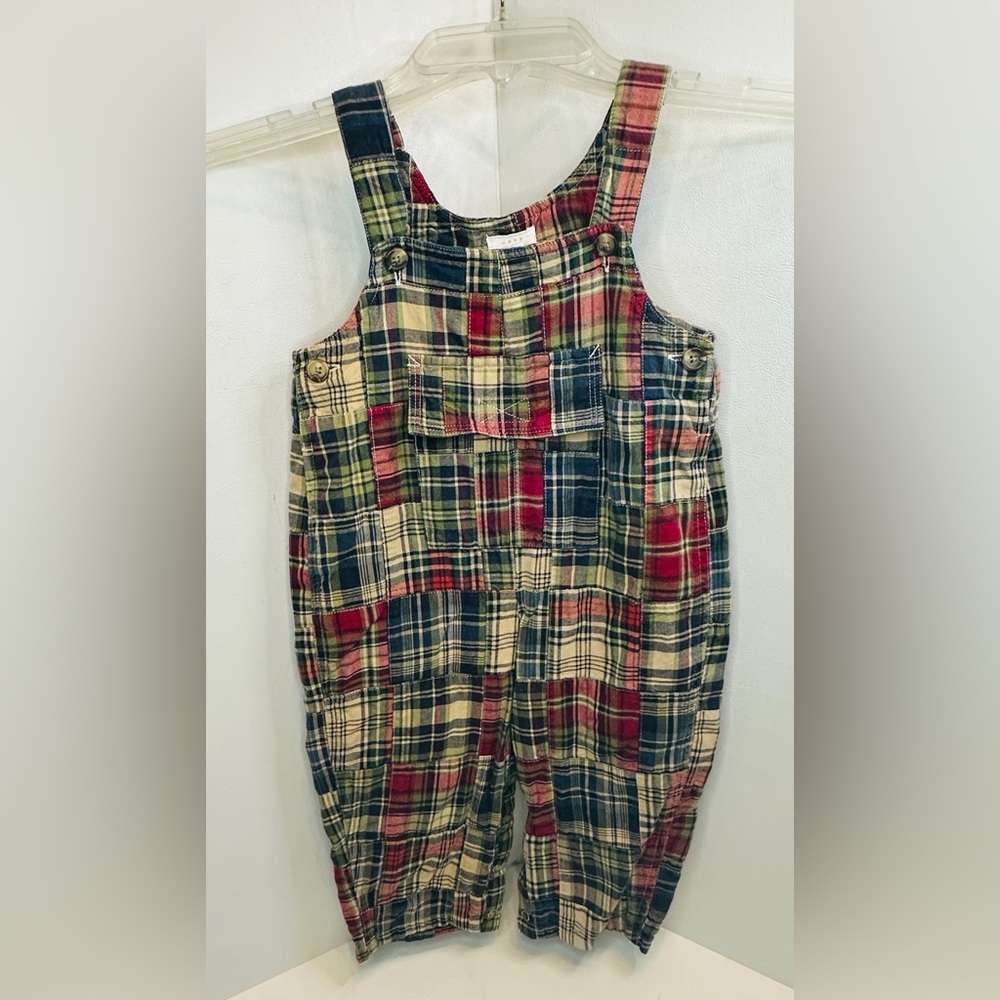 Vintage Baby Gap Madras Plaid Patchwork Snap Overalls Size 24 Months Unisex - Picture 5 of 5